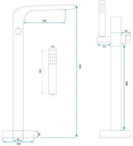 Rea Clark, voľne stojaca batéria h-920, čierna matná, REA-B5300