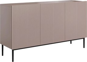 Nicole komoda 150 cm trojdverová s ryhovaným čelom - antická ružová MDF / čierne nožičky