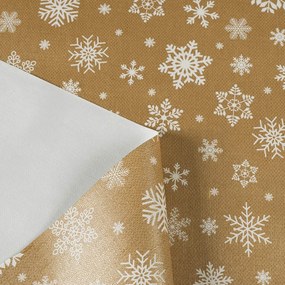 Vianočný PVC obrus Biele vločky na zlatom PV-070 - metráž š. 140 cm
