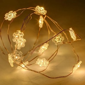 DECOLED LED svetelná reťaz snehová vločka na batérie, teplá biela, 20 LED diód, 2,3 m