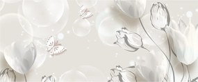 Obraz - Tulipány medzi bublinami (120x50 cm)