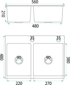 Rea Toby, 1.5-komorový nerezový drez 560x480x210 mm, medená matná, ZLE-06416