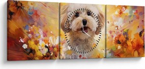 Obraz - Šťastný pes (s hodinami) (90x30 cm)