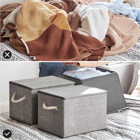 Úložné boxy s vekom, sada 3 ks, textilné, sivé