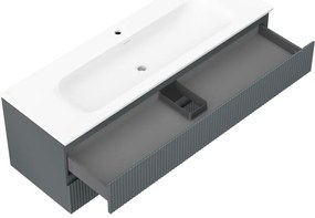 Mexen Rivel, kúpeľňová skrinka 140 cm s umývadlom Vela, 2 zásuvky, drážkovaná, grafitová matná/biela matná, 91A20-14047-2-BFF66-W23M