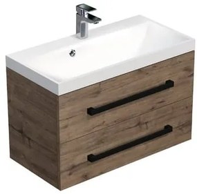 Kúpeľňová skrinka s čiernou úchytkou a umývadlom SAT Cube Way 80x53x40 cm dub Wellington mat CUBE2C80ZDW, 1 ks