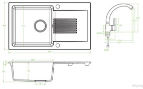 Laveo Ceilia, 1-komorový drez 760x440x185mm + drezová batéria, béžová, LAV-SJCG411T