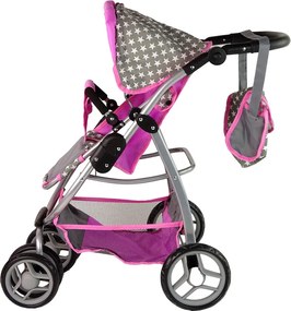 Alice Detský kočík pre bábiky 2 v 1 taška na nosenie ružové hviezdy