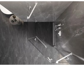 Mexen Lunar, pravý výklopný päťuholníkový sprchový kút 90 x 100 cm, 8mm číre sklo, biely profil, 831-090P-100L-20-00-P