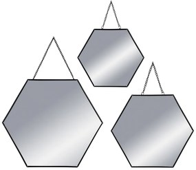Závesné zrkadlo Hexagon, čierne, sada 3ks