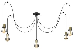 Luster na lanku TUBE LONG 5xE27/15W/230V čierna/zlatá