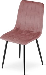 Ružová zamatová stolička LAVA s čiernymi nohami