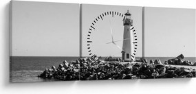 Obraz - Maják na pobreží, Santa Cruz, Kalifornia (s hodinami) (90x30 cm)