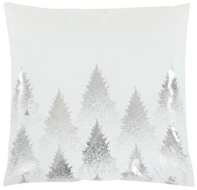 Autronic - Polštář sametový s výplní, bílý - stříbrné stromky, 100% polyester, 45 x 45 cm. - UBR108-1