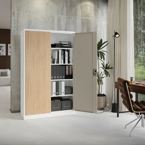 Kancelárska kovová skrinka na dokumenty JAN II, Eco Design: biela/dub sonoma