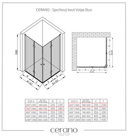 Cerano Volpe Duo, sprchovací kút so skladacími dverami 70(dvere) x 60(dvere) x 190cm, 6mm číre sklo, chrómový profil, CER-CER-480172