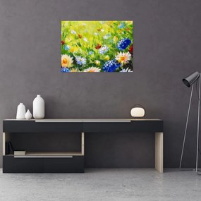 Sklenený obraz rozkvitnutej lúky, olejomaľba (70x50 cm)