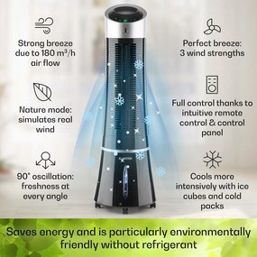 Klarstein Skyscraper Ice, 4 v 1 ochladzovač vzduchu, ventilátor, čistička vzduchu, zvlhčovač, 45 W, 210 m³/h, oscilácia, mobilný, diaľkové ovládanie