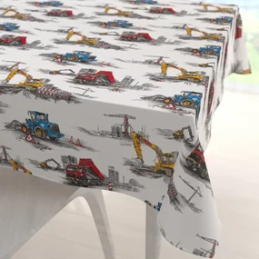 Biante Detský bavlnený štvorcový obrus Sandra SA-578 Nákladiaky a bagre na bielom 70x70 cm