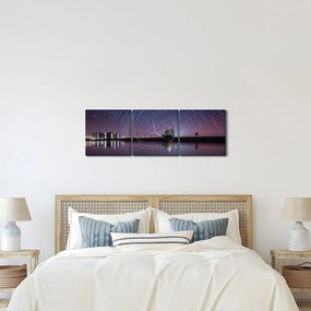 Obraz nočnej oblohy s hviezdami (s hodinami) (90x30 cm)