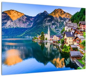 Sklenený obraz - Alpská dedina (70x50 cm)