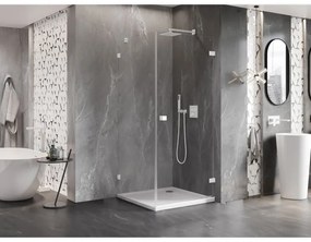 Mexen Lunar-B, pravostranný výklopný sprchový kút 90 x 90 cm, 8mm číre sklo, biely profil, 832-090-090-20-00-P