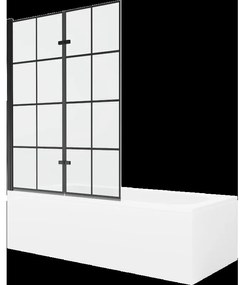 Mexen Vega obdĺžniková vaňa 180 x 80 cm s obkladom a 2-krídlovou zástenou 120 cm, Čierny vzor - 550118080X9212027077