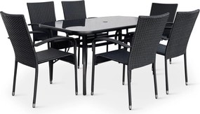 Noela Záhradný jedálenský set Klaudia čierny + 6x ratanová stolička Paris KD
