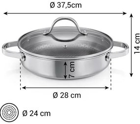 Panvica hlboká SteelCRAFT s pokrievkou ø 28 cm, 2 úchyty, 28 cm