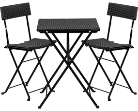 Stilista záhradný polyratanový set, čierny, 2 stoličky+stôl