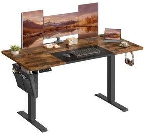 Výškovo nastaviteľný písací stôl SOLEA-X hnedo/čierny
