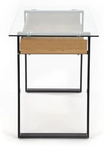 Písací stôl so sklom B-36 - priehľadná / dub medový / čierna