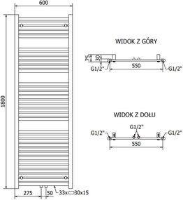 Mexen Hades, vykurovacie teleso 1800 x 600 mm, 988 W, čierna, W104-1800-600-00-70