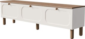 Moderný TV stolík s úložným priestorom - TV skrinka biela/dub s MDF membránovými dvierkami 180 cm