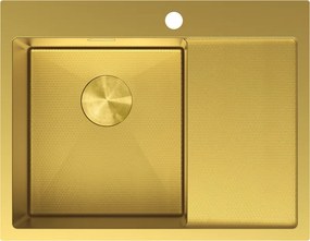 Mexen Exar, 1-komorový nerezový drez s odkvapkávačom, ľavý, 620 x 480 mm, brúsená zlatá, vzor voština, 6431621005L-55HC
