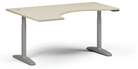 Výškovo nastaviteľný stôl OBOL, elektrický, 675-1325 mm, ergonomický ľavý, doska 1600x1200 mm, sivá zaoblená podnož, sivá