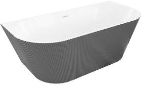 Mexen Oris, voľne stojaca ryhovaná vaňa 170 x 80 cm, biela-šedá, biely prepad, 52871708062-20