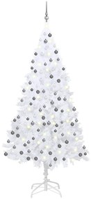 Umelý vianočný stromček s LED a súpravou gulí biely 210 cm PVC 3077714