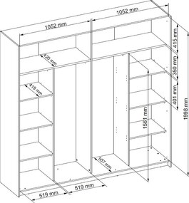 Šatníková skriňa Melton, 215 cm, grafit/dub mauvella