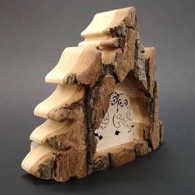 AMADEA Drevená dekorácia stromy s kôrou a sovami, masívne drevo, 10x13x3 cm
