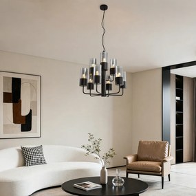 Moderný luster čierny s dymovým sklom 9-svetiel - Laura