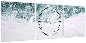 Obraz - Tyrkysová abstrakcia (s hodinami) (90x30 cm)