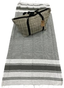 Štýlový set plážovej tašky + osušky HAMAM 75x150 cm, khaki