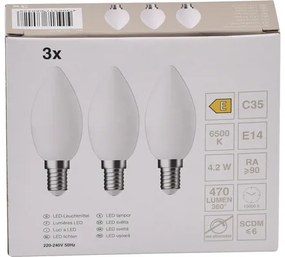 LED žiarovka C35 E14 / 4,2 W ( 40 W ) 470 lm 6500 K matná bal. - 3 ks