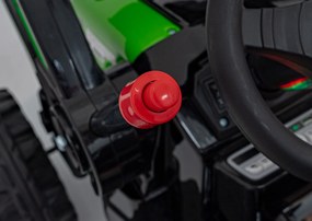 Zelený detský traktorový bager na batérie + pohyblivé rameno + diaľkové ovládanie + pomalý štart + FM rádio + LED