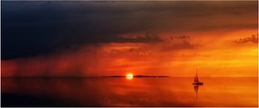 Obraz západu slnka s plachetnicou (120x50 cm)