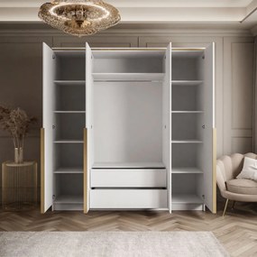 ŠATNÍKOVÁ SKRIŇA NESSIE BIELÝ LESK 4D ZRKADLÁ + ZLATÉ ÚCHYTKY