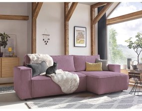 Ružová menčestrová rozkladacia rohová variabilná pohovka Nihad – Bobochic Paris