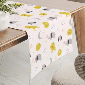 Biante Detský bavlnený behúň na stôl Sandra SA-649 Slony a levy na bielom 20x120 cm