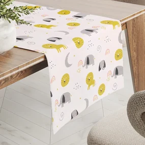 Biante Detský bavlnený behúň na stôl Sandra SA-649 Slony a levy na bielom 20x120 cm